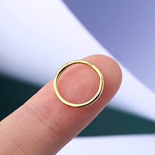 14K Solid Gold Nose Rings, Yellow Gold, 18g/16g/20g | For Women Man, Real Gold, 14Kt, Tiny Seamless Hoop, Nose Piercing, Cartilage Earring, Hypoallergenic - color: HoopA, size: 18g- 10mm
