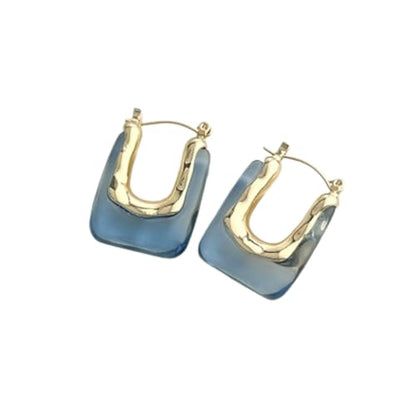 Chunky Acrylic Hoop Earrings Resin Geometric U Shape Hoop Earring Trendy Jewelry Gifts for Women - color: Blue
