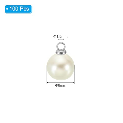 PATIKIL Pearl Charm, 100pcs Pearl Beads Faux Pearl Pendant Charm DIY for Jewelry Making Bracelets Earrings Necklace Crafts - color: Silvery Beige, size: 8mm