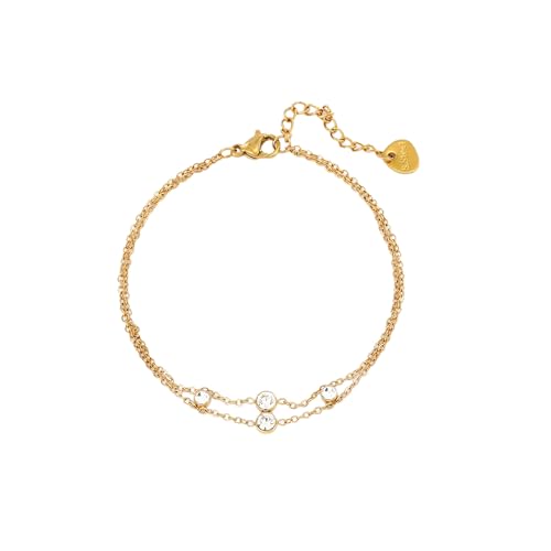 CTRLZTEAM 14K 18K Gold Plated Layered Bracelets for Women Stacked Bracelet | 14K 18K gold plated multi layer bracelets combine distinct chains with single clasp for instant pre-stacked style - style: Double Layer Zirconia Bezel Chain