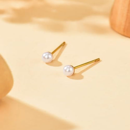 Pearl Stud Earrings for Women Gold/Silver Plated 3mm 4mm 5mm 6mm 8mm Pearl Earrings Dainty Hypoallergenic Earrings - color: Gold, size: 3 Millimeters