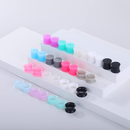 Juway Oveta Ear Gauges for Ear Silicone Ear Plugs Soft Flexible Silicone Gauge Saddle Silicone Ear Plugs and Tunnels 6mm-20mm(16 Pairs) - color: 32PCS 12mm(1/2")
