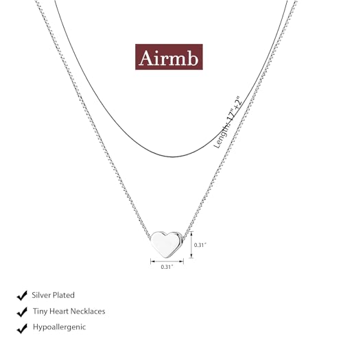 Airmb Heart Necklace for Women Gold/Silver Plated Trendy Heart Choker Lover Pendant Hypoallergenic Fashion Gold/Silver Necklace for Women Love Jewelry Gift for Women Girlfriend - color: Box-Chain-Silver