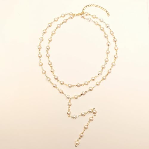 Colorful Crystal Long Necklace for Women Dainty Boho Y-Shaped Color Bead Necklaces Sparkly Rhinestone Pendant Layered Gold Long Chain Choker Good Luck Trend Jewelry Gift Jewelry - color: Double Layer Pearl Gold
