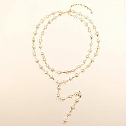 Colorful Crystal Long Necklace for Women Dainty Boho Y-Shaped Color Bead Necklaces Sparkly Rhinestone Pendant Layered Gold Long Chain Choker Good Luck Trend Jewelry Gift Jewelry - color: Double Layer Pearl Gold