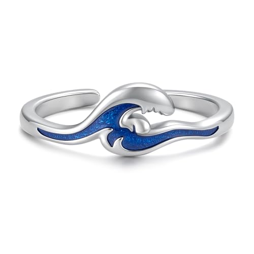 Sariel 925 Sterling Silver Toe Rings for Women Boho Adjustable Mid Finger Rings Summer Vacation Ocean Beach - color: Waves