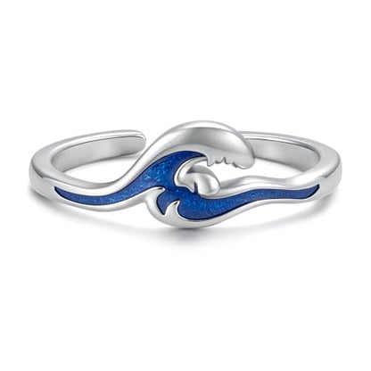 Sariel 925 Sterling Silver Toe Rings for Women Boho Adjustable Mid Finger Rings Summer Vacation Ocean Beach - color: Waves