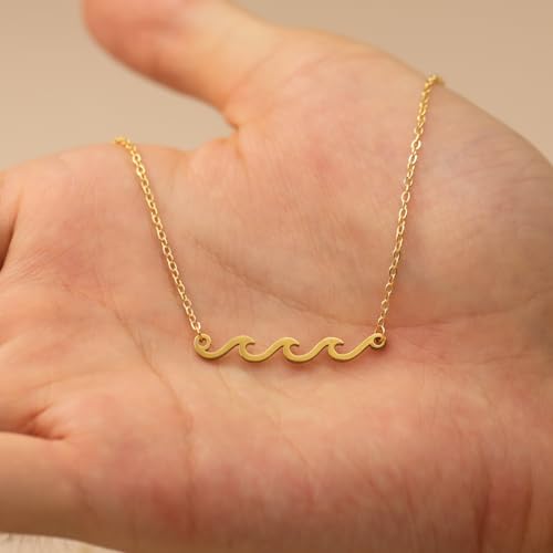 Baydurcan Dainty Gold Necklace for Women Ankh Mom Jesus Sun Star Necklace | 14K Gold Plated Pendant Necklaces Gifts for Friends Sister Mother, Birthday, Christmas, Graduation, Inspirational Gifts - style: Wave
