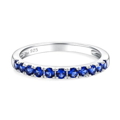 Bezel Set Birthstone Wedding Band 14K Gold Sterling Silver Stackable Half Eternity Band Rings 2.5mm Wide Ruby/Amethyst/Sapphire/Emerald Green/Aquamarine Ring for Women, Send Gift Box - style: 09-Created Sapphire