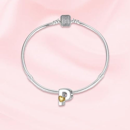 A~Z Alphabet Charm Letter Beads 925 Sterling Silver with Heart-shaped 5A Cubic Zircon Stones fits Pandora European Bracelets Necklace Jewelry Gift for Women - style: P Letter Charms