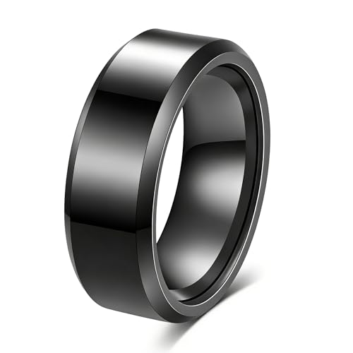 Stainless Steel Wedding Band Ring For Men Women | Sandblasted matte finish, 4mm/6mm/8mm widths, steel/black/gold-tone colors, everyday wear, wedding - color: Smooth-8mm-Black