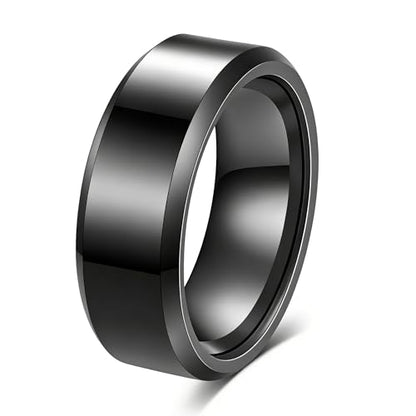 Stainless Steel Wedding Band Ring For Men Women | Sandblasted matte finish, 4mm/6mm/8mm widths, steel/black/gold-tone colors, everyday wear, wedding - color: Smooth-8mm-Black