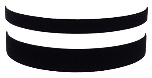 2 Set Girls Plain Black Velvet Choker Necklace Value Pack 3/8" and 5/8"