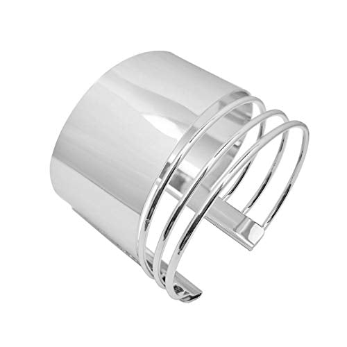 COLORFUL BLING Punk Alloy Hollow Geometric Smooth Polished Gold Hoop Open Cuff Wide Bracelet Bangle Wrist Jewelry for Women Lady - color: silver hollow short