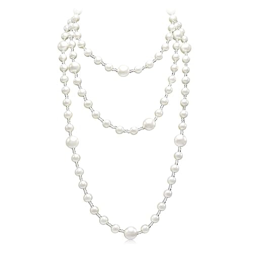 Long Pearl Necklaces for Women Cream White Faux Pearl Strand Layered Necklace Costume Jewelry - color: Pearls&Seed Beads