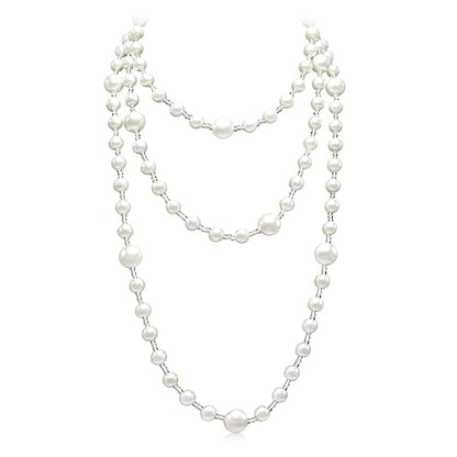 Long Pearl Necklaces for Women Cream White Faux Pearl Strand Layered Necklace Costume Jewelry - color: Pearls&Seed Beads