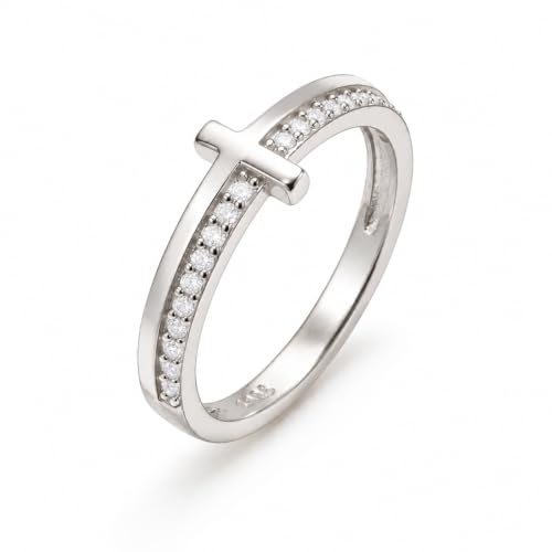 Gold Cross Statement Rings for Women 14K Gold Silver Tone Non Tarnish Cute Band High Polished Smooth Comfort Fit Size 5-10 - color: C - silver