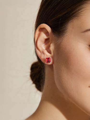 FindChic 2 Carat Birthstone Stud Earrings for Women, Round/Heart/Princess Cut Stud Earrings, Hypoallergenic Studs with 925 Sterling Silver Posts, 12 Months Birthday Jewelry Gift - color: 01. January-Garnet(Princess Cut)