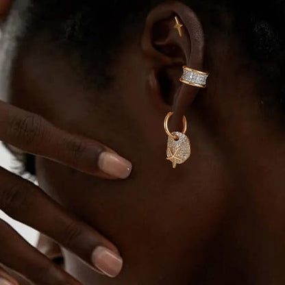 Gold Ear Cuff Earring for Women 14K Gold Plated Cubic Zirconia Non-Pierced Clip on Cartilage Chunky Ear Cuffs Hypoallergenic Jewelry - style: wide / pair