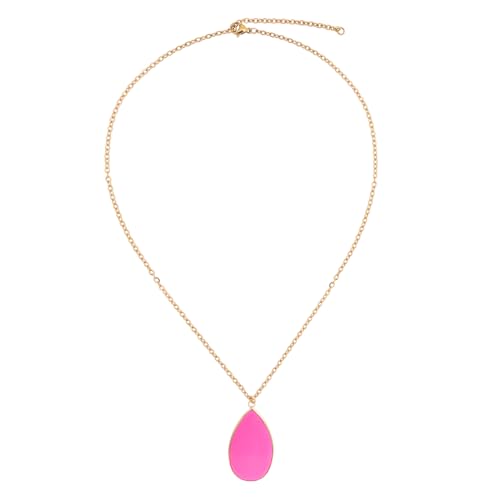 BaubleStar Teardrop Natural Crystal Healing Stone Pendant Necklace | Birthstone Quartz Necklace for Women, Multi-Color Available - color: Hot Pink