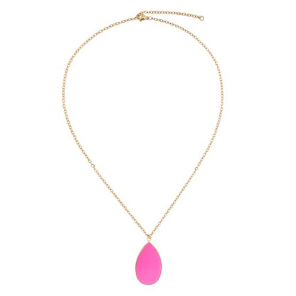 BaubleStar Teardrop Natural Crystal Healing Stone Pendant Necklace | Birthstone Quartz Necklace for Women, Multi-Color Available - color: Hot Pink