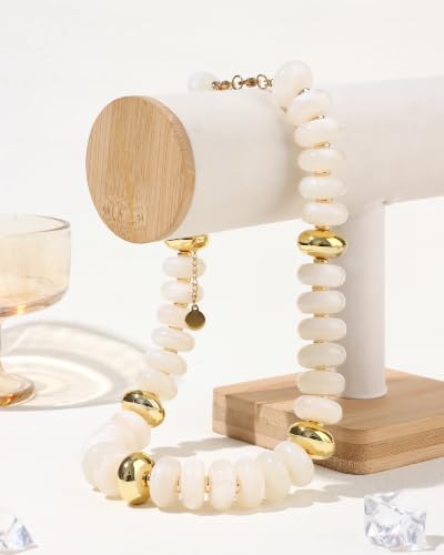 FIRAZIO Colorful Chunky Beaded Necklaces for Women | Trendy Statement Necklace Choker Necklace Boho Summer Beach Vacation Jewelry Gift - color: White Beaded