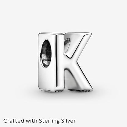 Pandora Alphabet Charm - Compatible Moments - Gift for Her - Made with Sterling Silver - with Gift Box - style: Letter K