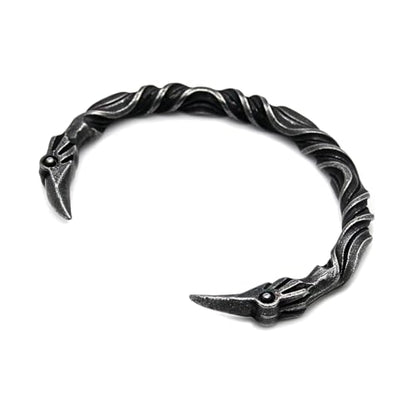 Raven Torc Bracelet for Men Norse Viking Raven Bangle Adjustable Stainless Steel Twisted Viking Jewelry - color: Black