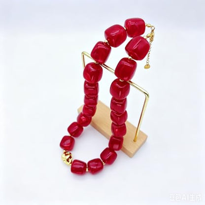 Red Beaded Necklace for Women Chunky Beaded Necklace Adjustable Acrylic Bead Choker Necklaces Big Statement Necklaces Jewelry Accessories - color: 15MMSquareBead EE