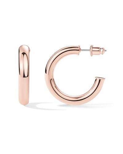 PAVOI Chunky Gold Hoop Earrings for Women, Lightweight 14K Gold Plated | Gold Hoops, Gold Plated Earrings, Womens Earrings, 14K Gold Hoop Earrings - color: Rose Gold, size: 30 MM