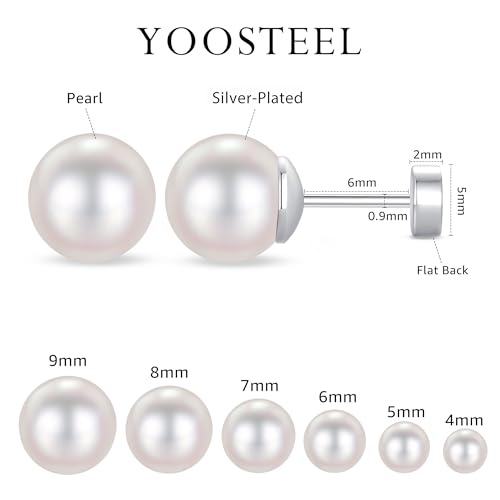 6 Pairs Hypoallergenic Flat Back Earrings for Women Girls,Stud Earring Set | Cartilage Earrings for Sensitive Ears,Cubic Zirconia Ball Pearl Earring,Screw Back Helix Conch Piercing Sets,Jewelry Gifts - color: Pearl-Sliver-Plated
