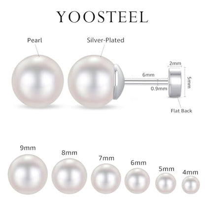 6 Pairs Hypoallergenic Flat Back Earrings for Women Girls,Stud Earring Set | Cartilage Earrings for Sensitive Ears,Cubic Zirconia Ball Pearl Earring,Screw Back Helix Conch Piercing Sets,Jewelry Gifts - color: Pearl-Sliver-Plated