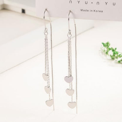 925 Sterling Silver Dangle Earrings with Charms Heart, Water drop, Moon, Star Long Drop Earring for Women Jewelry Gifts Hypoallergenic - color: heart-3 hanging
