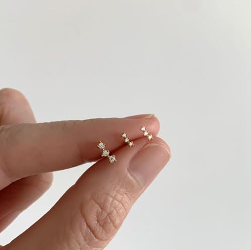 20G/18G/16G Titanium Flat Back Earrings, Threadless Nose Stud Tiny Stud Earrings, Cartilage Tragus Piercing Jewelry Conch Helix Stud - color: Three CZ (gold 3pc), size: 18ga(1.0mm)