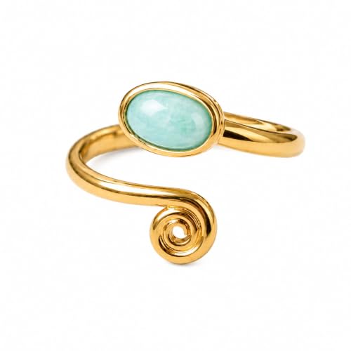 Gold Plated Toe Ring for Women, Adjustable Open Band, Handmade | Fits Toe, Knuckle or Pinky Ring | One Size Fits Most | Comfortable to Wear | Minimalist Style | Water Resistant - color: Amazonite & Swirl