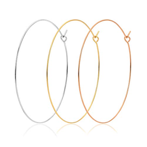 3 Pairs Thin Extra Large Hoop Earrings Set，Fashion Huge Gold Hoops 18k Gold Plated Lightweight Stainless Steel Hoops Big Geometric Round Gold Hoop Earrings Set Minimalist Jewelry for Women - size: 60MM