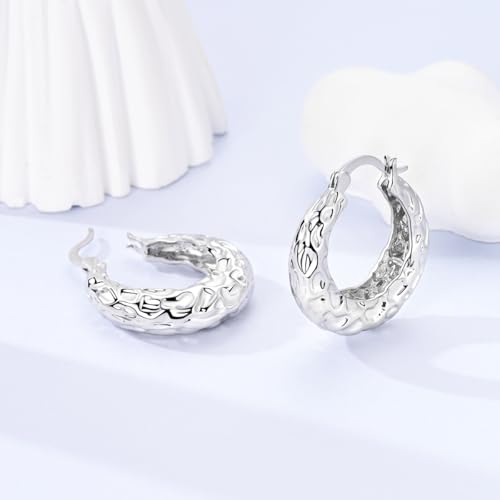 Sterling Silver Chunky Hoops Earring Teardrop Earring | Wide Thick Hypoallergenic Oval Big Large Lightweight Dangle Drop Hoop Earring Jewelry for Women 30MM - color: Chunky silver