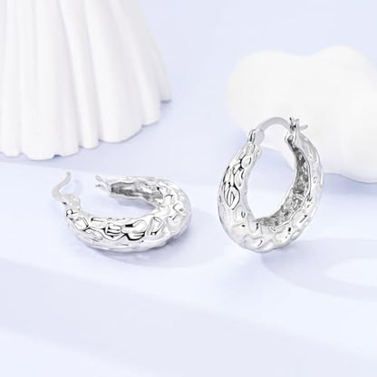 Sterling Silver Chunky Hoops Earring Teardrop Earring | Wide Thick Hypoallergenic Oval Big Large Lightweight Dangle Drop Hoop Earring Jewelry for Women 30MM - color: Chunky silver