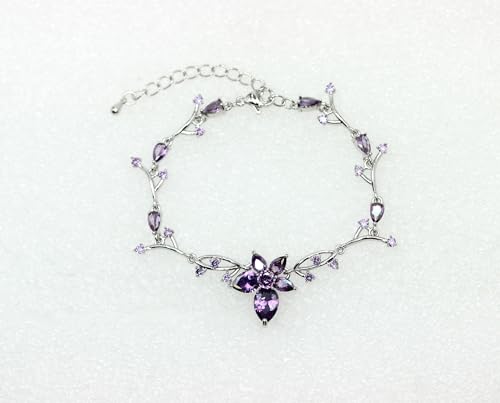 Faship Gorgeous CZ Crystal Floral Necklace Earrings Set - color: Purple / Matching Bracelet