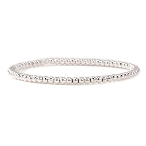 5Pcs Stack Gold Plated Ball Beaded Bracelets Set for Women, Boho Handmade Colorful Glass Pearl Stretch Accessories Jewelry, Summer Beach Daily Wear Holiday Friendship Gift - color: Silver