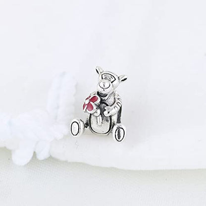 Jewelry Love Heart Charms for Women Bracelets and Necklaces | 925 Sterling Silver,Mother's Day Birthday Christmas - color: Red Flower Tigger Charm