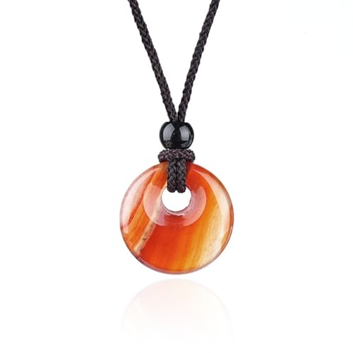 20mm Natural Stone Necklace Peace Button Pendant, Healing Crystal Necklace for Women Men,Gemstone comes with an adjustable rope cord (11.81 to 12.59 inches) Unisex - color: Red Agate
