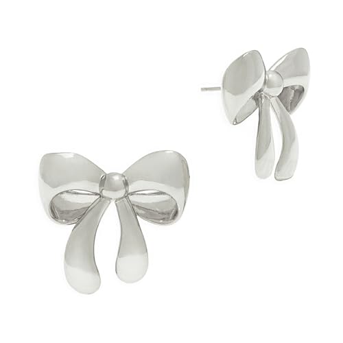 Jean Beau Chunky Gold Stud Earrings for Women Trendy Gold Plated Dangle Drop Prom Birthday Fashion Office Jewelry Gift - color: Silver Bow