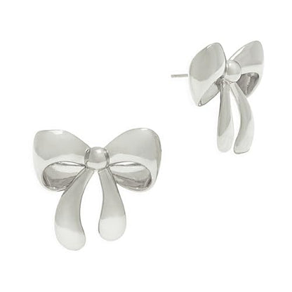 Jean Beau Chunky Gold Stud Earrings for Women Trendy Gold Plated Dangle Drop Prom Birthday Fashion Office Jewelry Gift - color: Silver Bow
