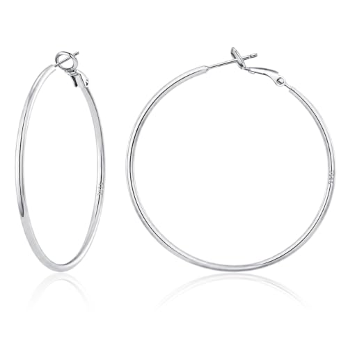 2MM S925 Sterling Silver Hoop Earrings Thin Gold Large Hoop Earring Lightweight Hypoallergenic Big Silver Thin Hoops Earring Gold Hoops Earrings for Women 30/40/50/60 MM - color: 40mm-Silver