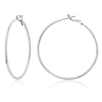 2MM S925 Sterling Silver Hoop Earrings Thin Gold Large Hoop Earring Lightweight Hypoallergenic Big Silver Thin Hoops Earring Gold Hoops Earrings for Women 30/40/50/60 MM - color: 40mm-Silver