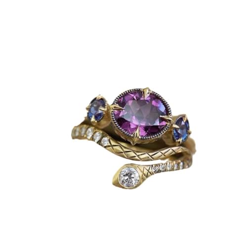 18k Gold Artistic Retro Copper Set with Amethyst Unique Sapphire Exotic Purple Zircon Snake Shaped Ring for Women's Exotic Party and Dinner Accessories Size 8 - size: US Code 8