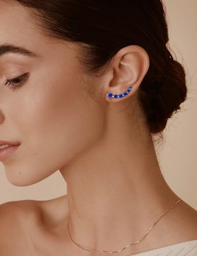 Starchenie 925 Sterling Silver Climber Earring Ear Crawler Stud Earrings for Women - color: Sapphire