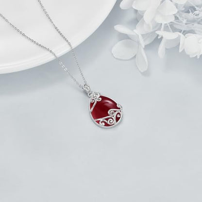 YAFEINI 925 Sterling Silver Moonstone Necklace Filigree Teardrop Pendant Necklace Jewelry for Women Girls - color: BB-Red Agate Filigree Necklace