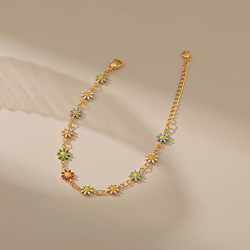 Dainty Gold Bracelets for Women, 18 Gold Plated Adjustable Evil Eye/Butterfly/Beaded/Pearl/Heart/Turquoise Handmade Bracelet for Women - style: Daisy